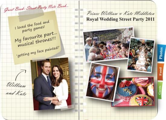 royal wedding street party cake. royal Wedding guest Book